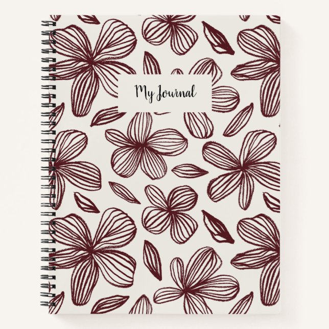 Niedliches florales Burgundy Monogramm Notizbuch (Vorderseite)