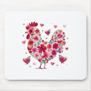 Niedliches florales Hühnchen Lover Hearts Valentin Mousepad