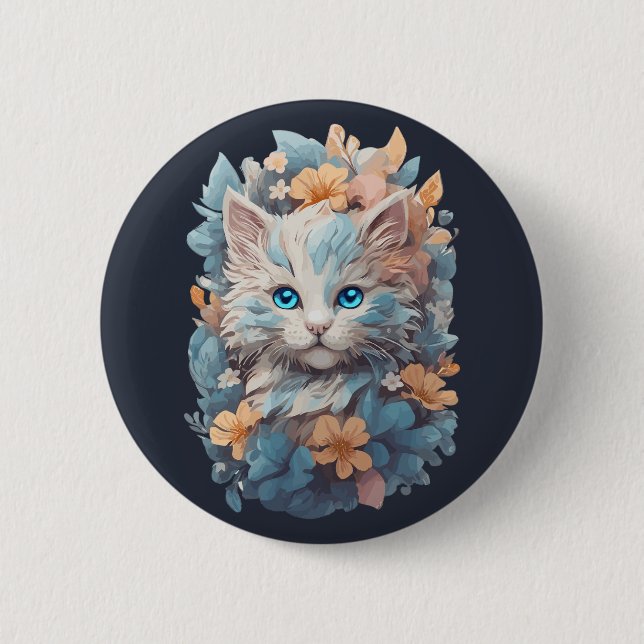 Niedliches, florales Katzenplash Button (Vorderseite)