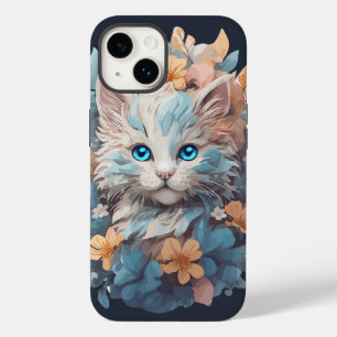 Niedliches, florales Katzenplash Case-Mate iPhone 14 Hülle