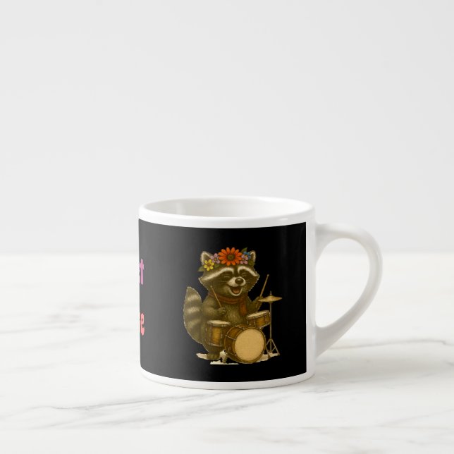 Niedliches florales Raccoon Playing Guitar & Drum  Espressotasse (Rechts)