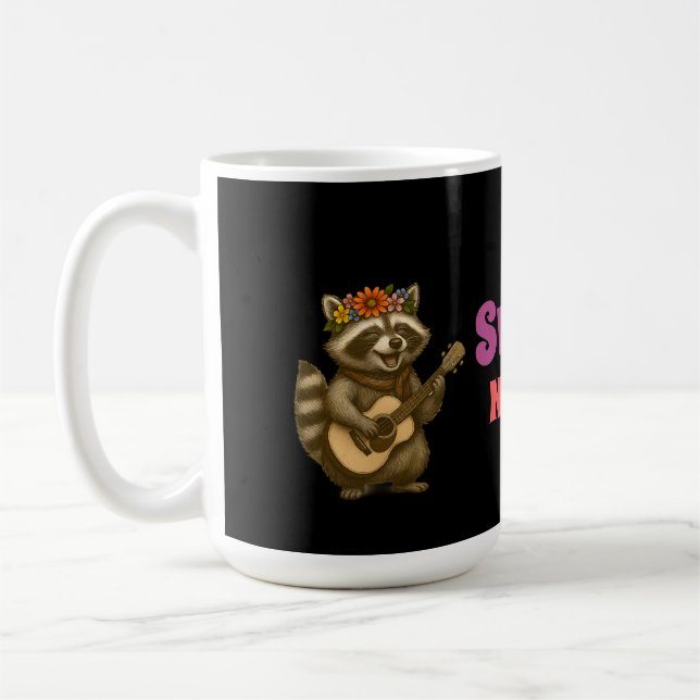 Niedliches florales Raccoon Playing Guitar & Drum  Kaffeetasse (Links)