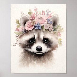 Niedliches florales Raccoon Poster