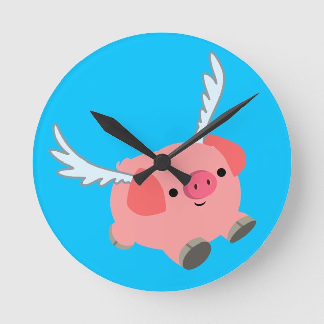 Niedliches Flügelfleisch Cartoon Pig Runde Wanduhr (Vorderseite)