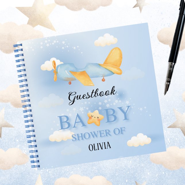 Niedliches Flugzeug, Wolken & Sterne, Baby Showboo Notizbuch (Von Creator hochgeladen)