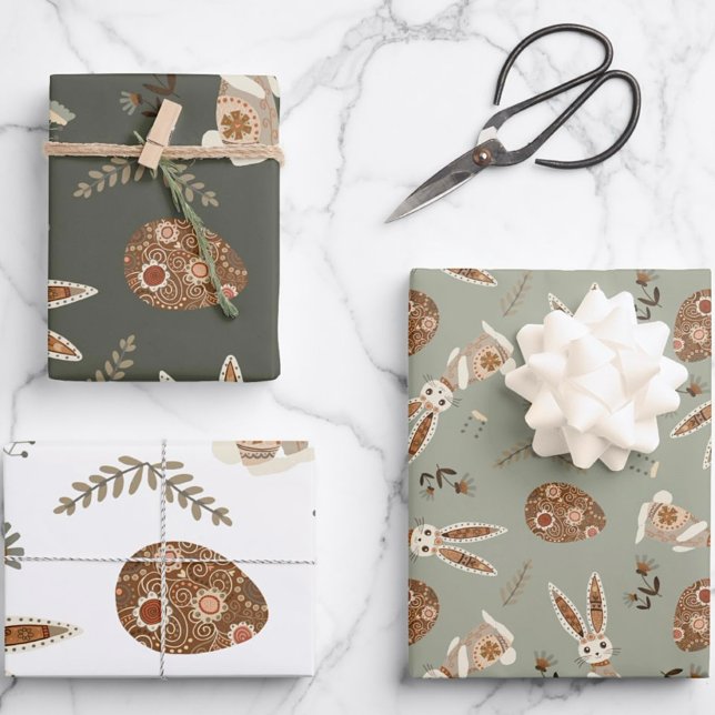 Niedliches Folk Bunny Egg Osterfest Hübsches Muste Geschenkpapier Set (Von Creator hochgeladen)