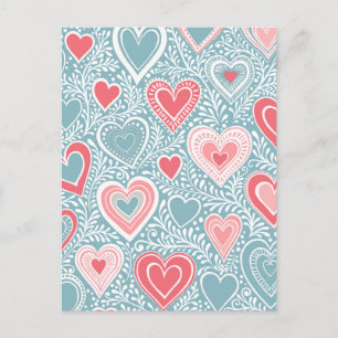 Niedliches Folk Floral Heart Dusty Blue Pink Babyd Postkarte