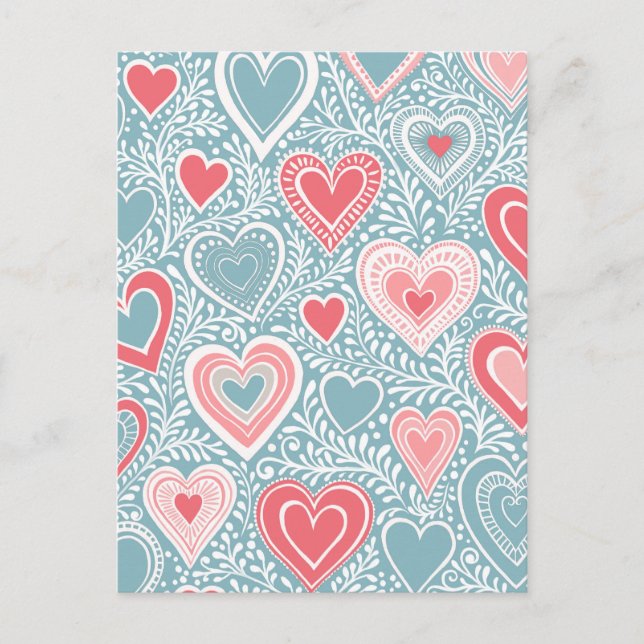 Niedliches Folk Floral Heart Dusty Blue Pink Babyd Postkarte (Vorderseite)