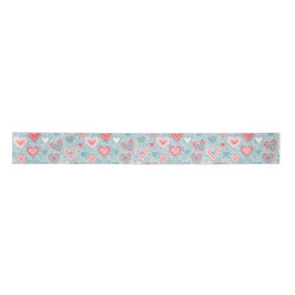 Niedliches Folk Floral Heart Dusty Blue Pink Babyd Satinband