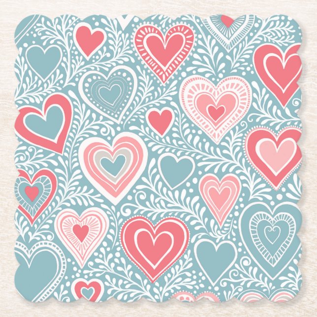 Niedliches Folkloreherz Dusty Blue Blush Pink Girl Untersetzer (Vorderseite)