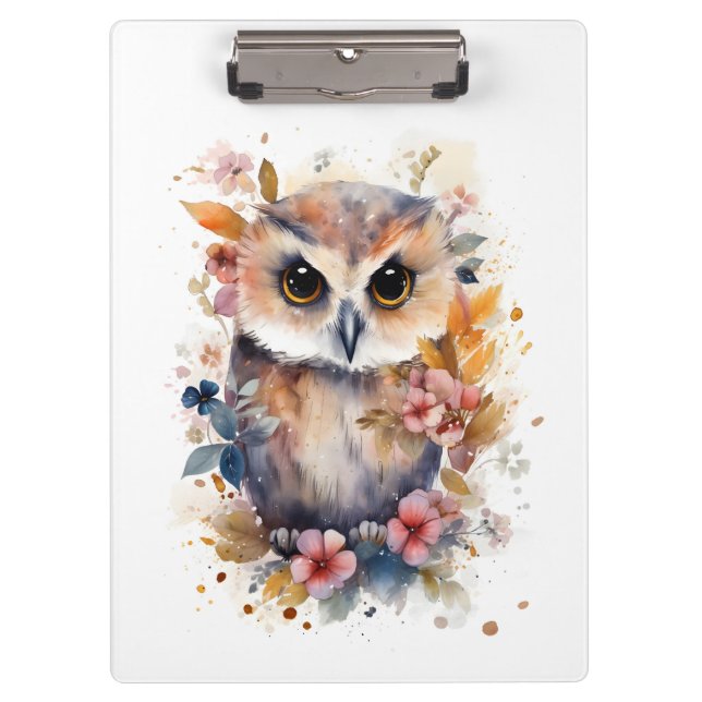 Niedliches Forest Baby Owl mit Blume für Kinderzim Klemmbrett (Vorderseite)