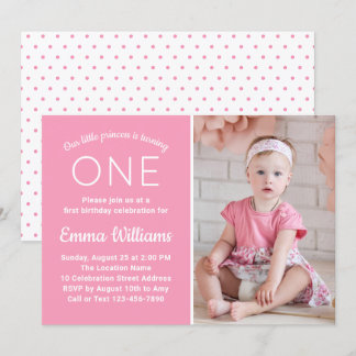 Niedliches Foto Baby Pink Girl 1. Geburtstag Einladung