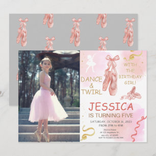Niedliches Foto Ballerina Schuhe für Mädchen Einla Einladung