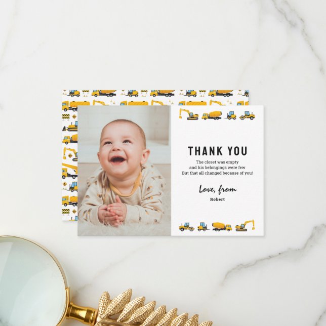 Niedliches Foto Bau Geburtstag Vielen Dank Dankeskarte (Vorderseite/Rückseite Beispiel)