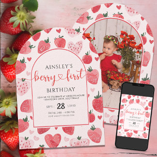 Niedliches Foto Berry Erster Geburtstag 1. Geburts Einladung