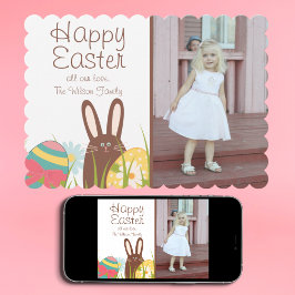Niedliches Foto Bunny und Ostereier Ostern Feiertagskarte