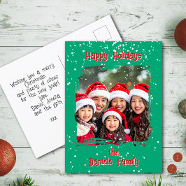 Niedliches Foto der Weihnachtsschneefamilie Postkarte