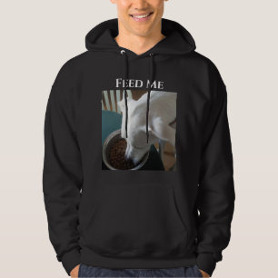 Niedliches Foto des hungrigen Hundes, der nicht ab Hoodie