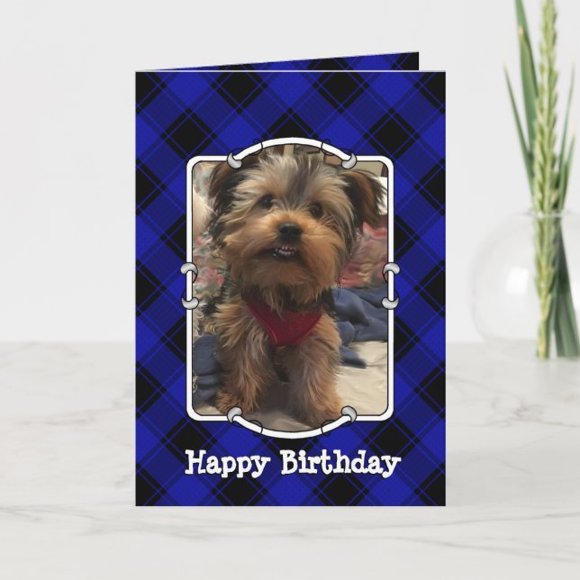 Niedliches Foto Frame Pen Blau & Schwarz Kariert Karte (Vorderseite)