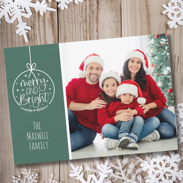 Niedliches Foto für Familien frohe Weihnachten (Cute Fun Family Photo Merry And Bright Christmas Holiday Card)