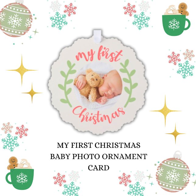 Niedliches Foto für mein erstes Weihnachts-Baby Ornament Karte (Baby's 1st Christmas Photo Paper Ornament Announcement Cards)
