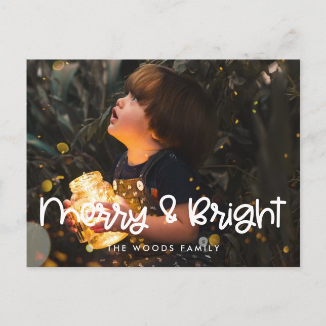 Niedliches Foto Merry and Bright Holiday Postkarte (Vorderseite)