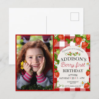 Niedliches Foto Red Blue Berry Sweet 1. Geburtstag Postkarte