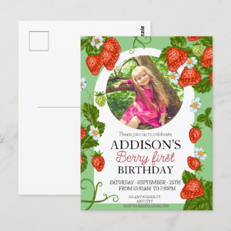 Niedliches Foto Red Blue Berry Sweet 1. Geburtstag Postkarte
