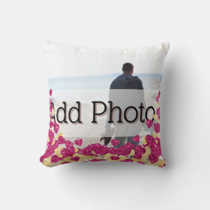 Niedliches Foto Rosa und Gold Glitzer Herz Moderne Kissen