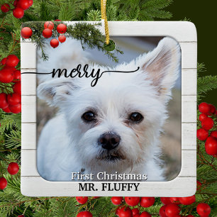 Niedliches Foto Rustikales Weißholz Erster Weihnac Keramikornament