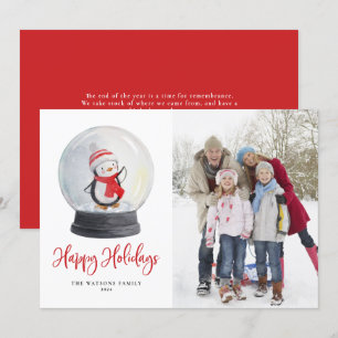 Niedliches Foto Wasserfarbe Pinguin Snow Globe Feiertagskarte