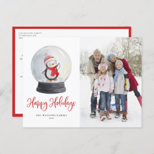Niedliches Foto Wasserfarbe Pinguin Snow Globe Feiertagspostkarte