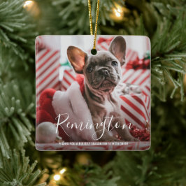 Niedliches Foto Welpen Hund Erste Weihnachtszeit Keramikornament