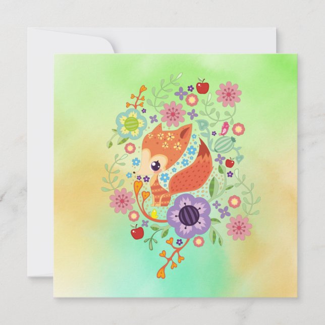 Niedliches Fox Baby Art Tier mit Blumenbezug (Vorderseite)