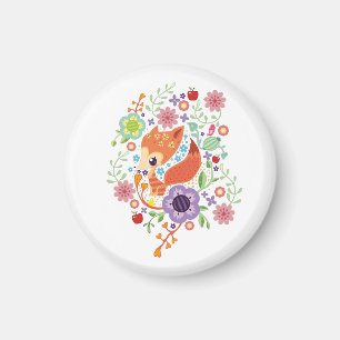 Niedliches Fox Baby Art Tier mit Blumenbezug Magnet