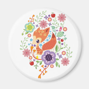 Niedliches Fox Baby Art Tier mit Blumenbezug Magnet