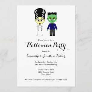 Niedliches Frankenstein und Bride-Halloween-Party Einladung