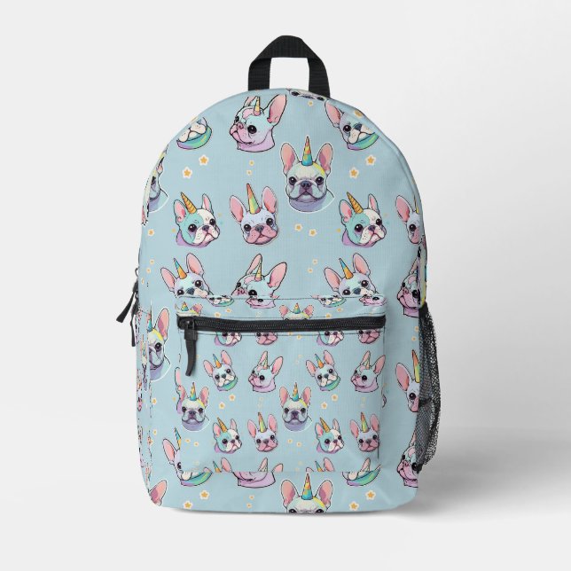 Niedliches französisches Bulldog Einicorn-Muster Bedruckter Rucksack (Vorderseite)