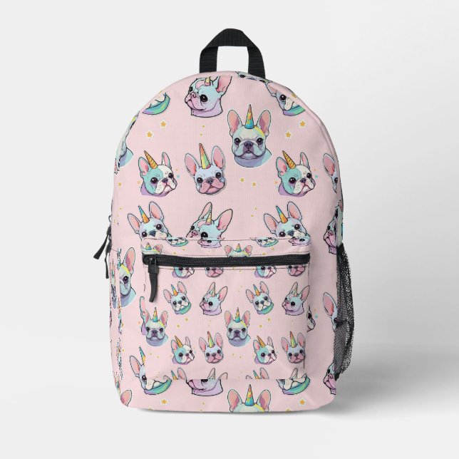 Niedliches französisches Bulldog Einicorn-Muster Bedruckter Rucksack (Vorderseite)