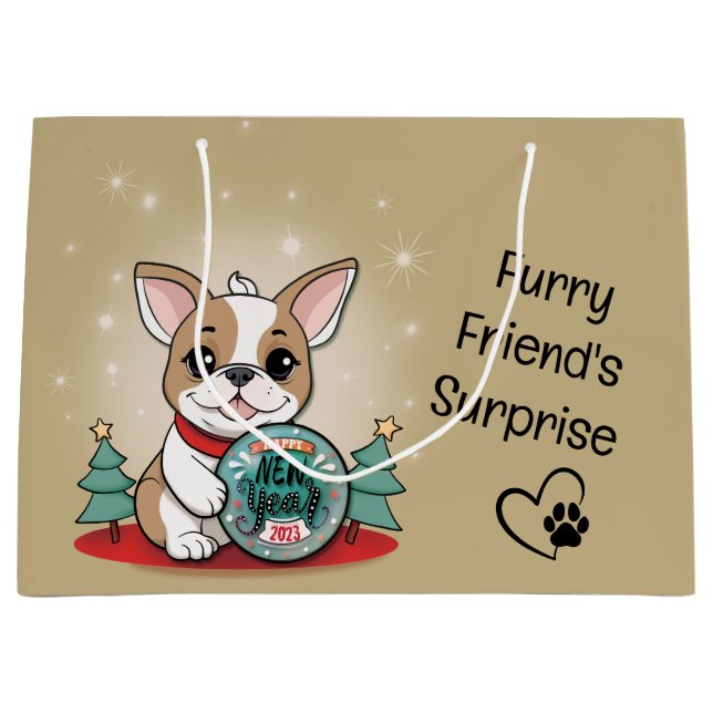 Niedliches französisches Bulldog Funny Happy New Y Große Geschenktüte (Vorderseite)