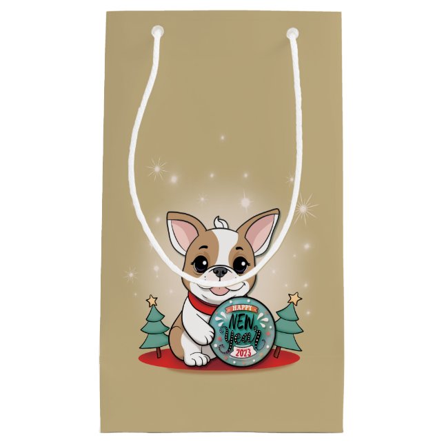 Niedliches französisches Bulldog Funny Happy New Y Kleine Geschenktüte (Vorderseite)