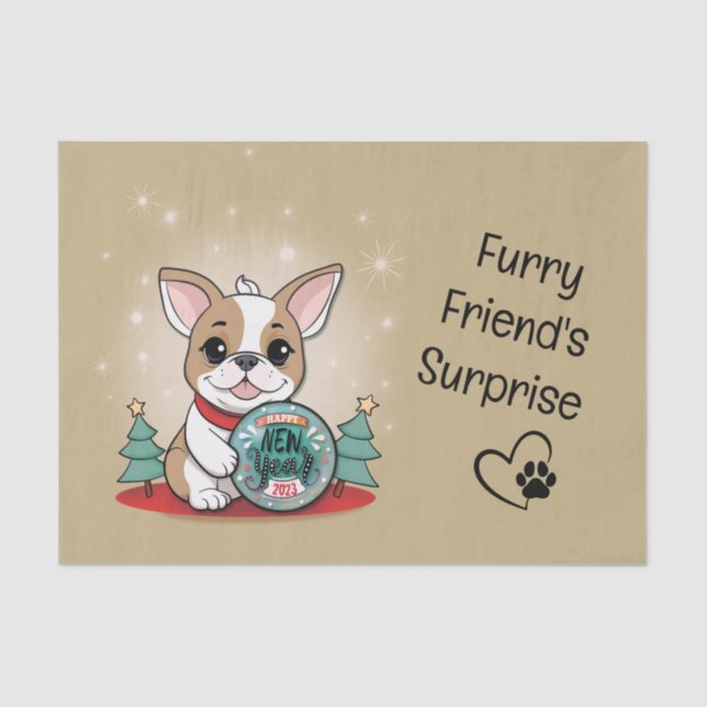 Niedliches französisches Bulldog Funny Happy New Y Seidenpapier (Vorderseite)