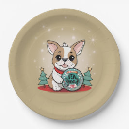 Niedliches französisches Bulldog Funny Silvester P Pappteller