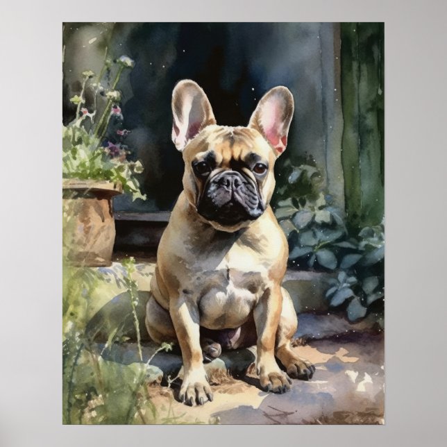 Niedliches Französisches Bulldog Hund Art Print Po Poster (Vorne)