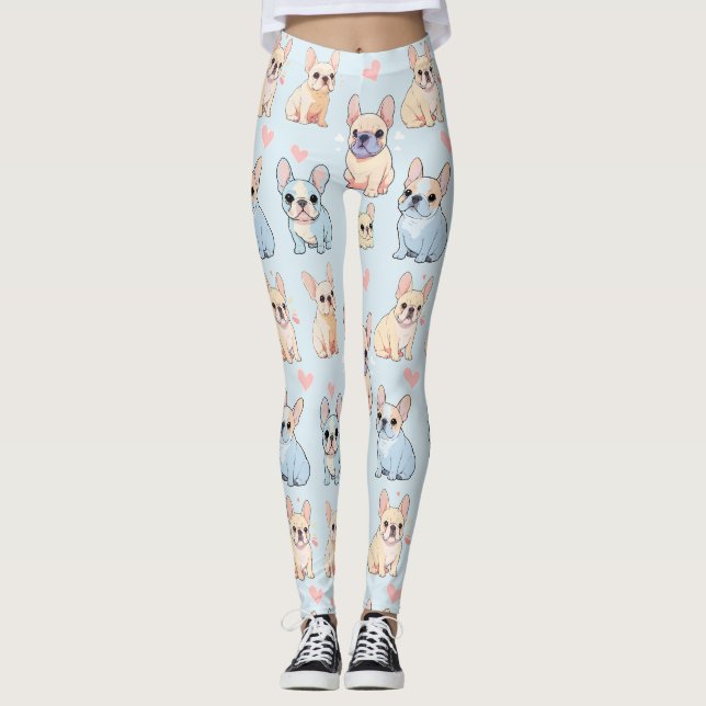 Niedliches französisches Bulldog-Muster Leggings (Vorderseite)