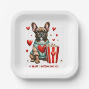 Niedliches französisches Bulldog-Valentinstag Pappteller