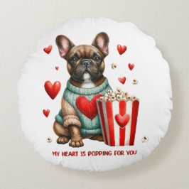 Niedliches französisches Bulldog-Valentinstag Rundes Kissen