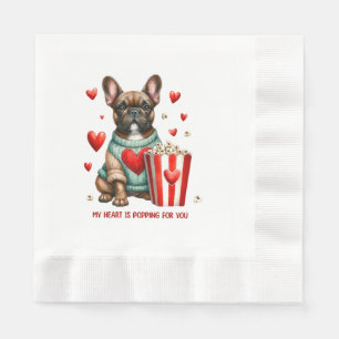 Niedliches französisches Bulldog-Valentinstag Serviette