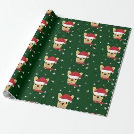 Niedliches französisches Bulldog-Weihnachtsmannmüt Geschenkpapier