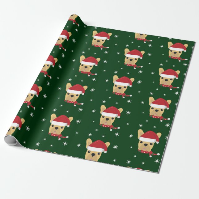 Niedliches französisches Bulldog-Weihnachtsmannmüt Geschenkpapier (Ungerollt)